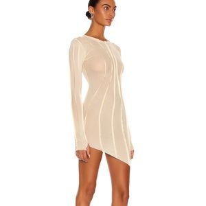 SAMI MIRO VINTAGE Asymmetrical Long Sleeve Mini Dress in NUDE Mesh